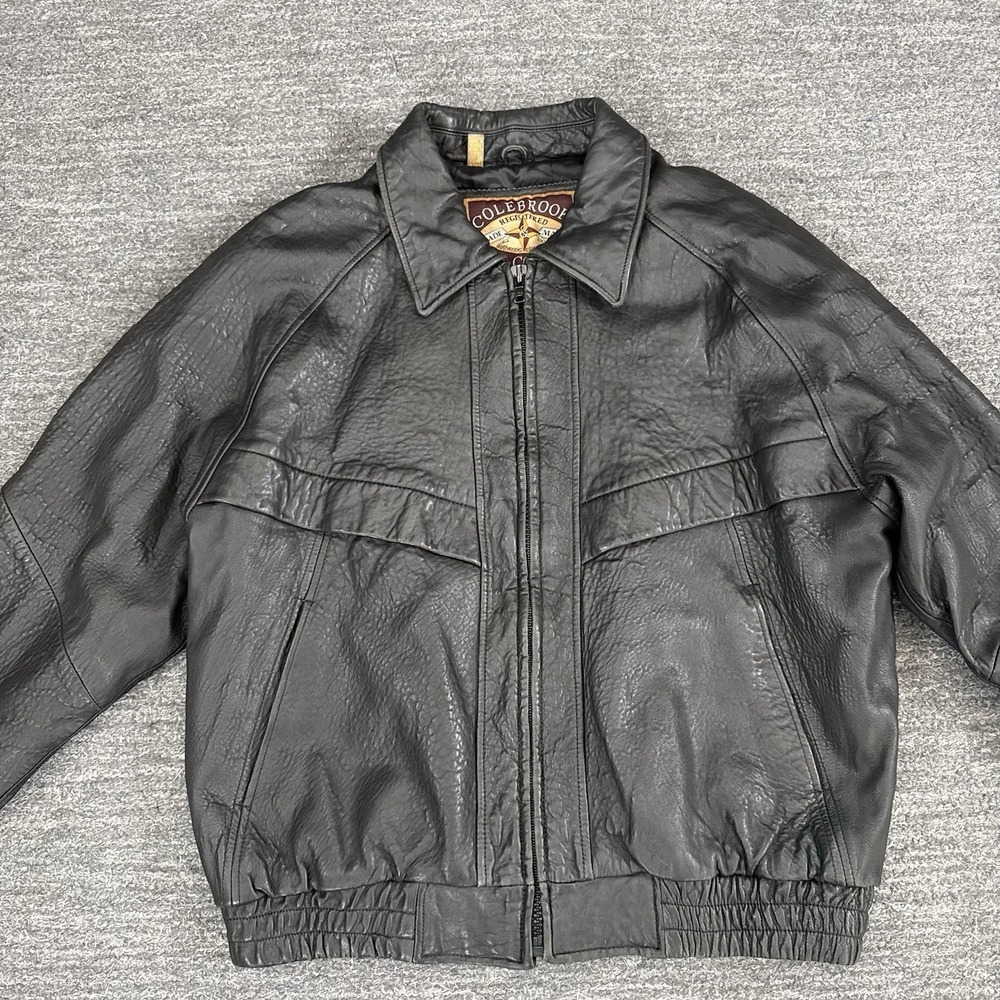 Vintage Colebrook Leather Jacket Men XL Black Oversized Bomber Aviator Classic